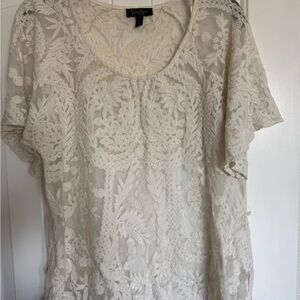 Jessica Simpson Ivory Floral Lace Scoop Neck Blouse
